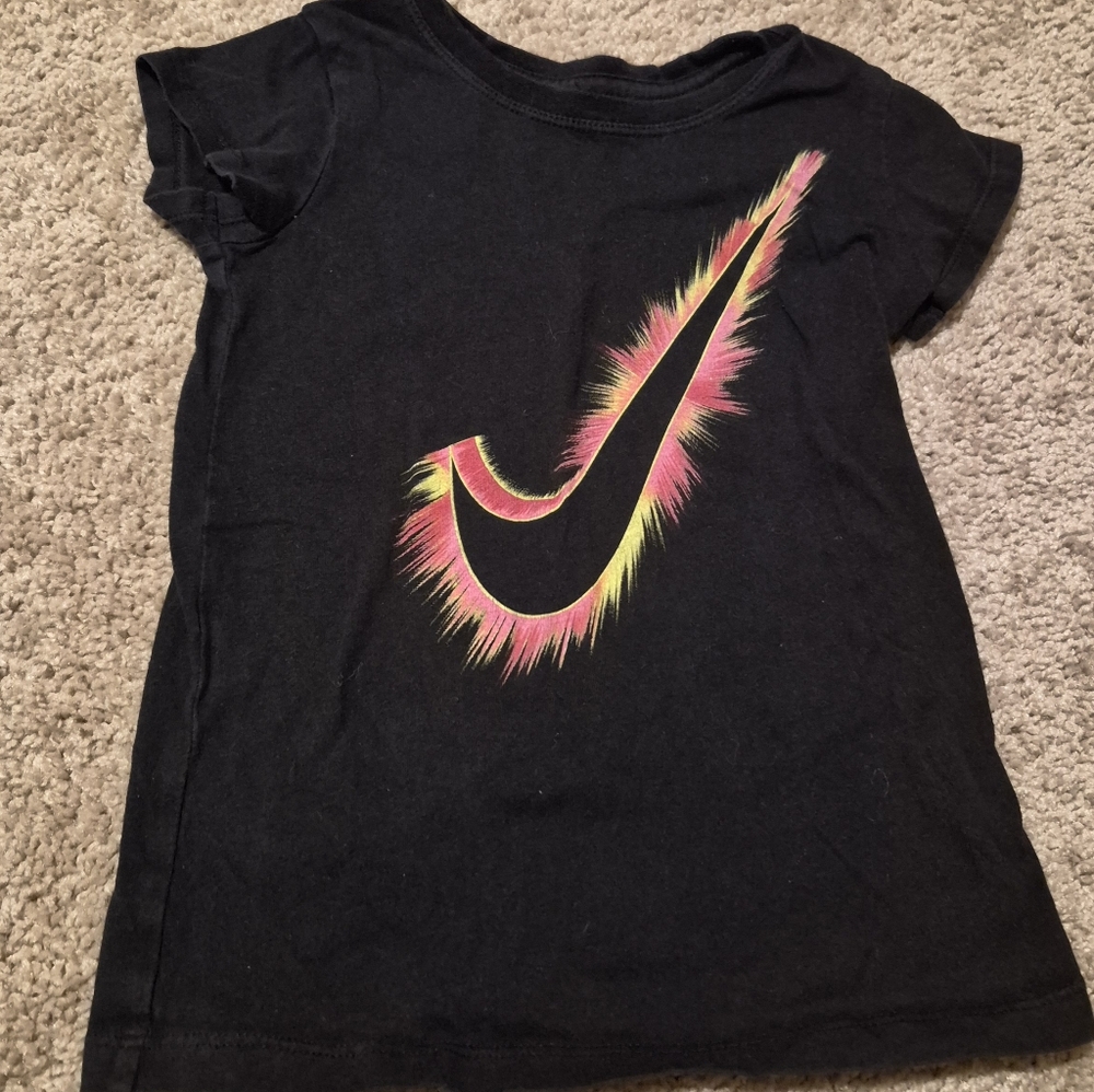 Nike Kids Black Tee with Neon Swoosh